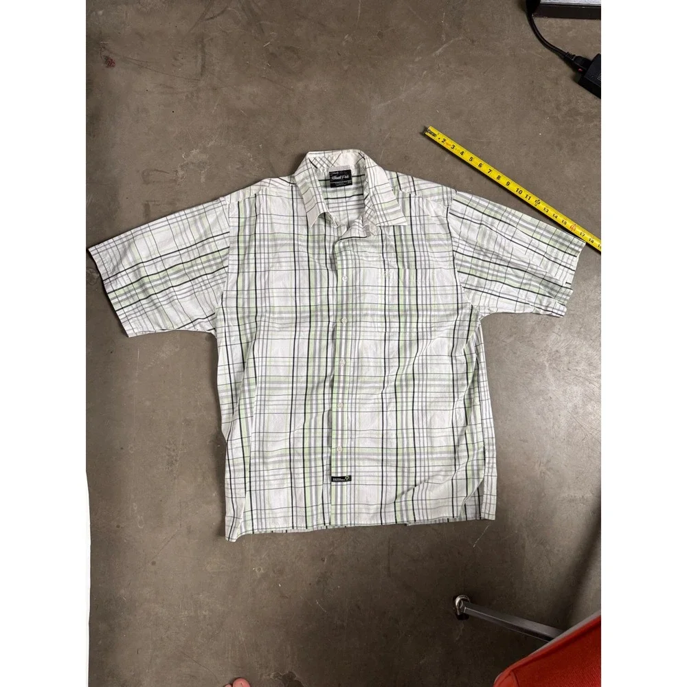 Southpole Mens XL Short Sleeve Button Down Shirt Plaid Lime Green Y2K Baggy - Picture 9 of 11